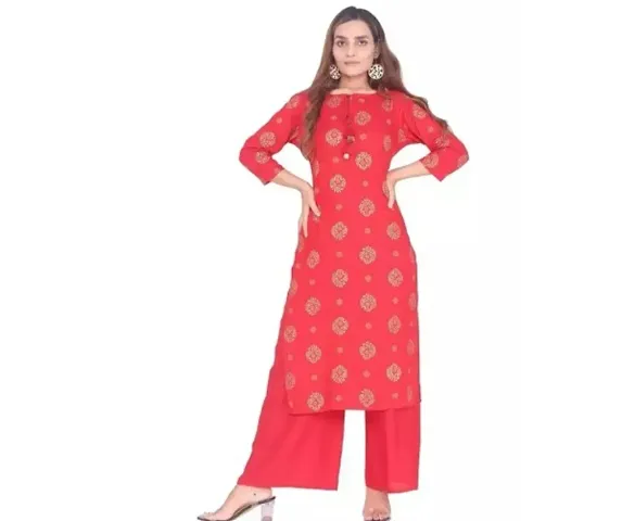 Beautiful Rayon Printed Kurti Palazzo Set