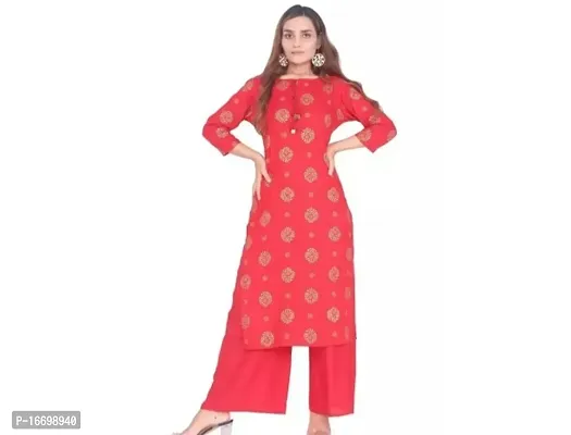 Beautiful Rayon Printed Kurti Palazzo Set For Women