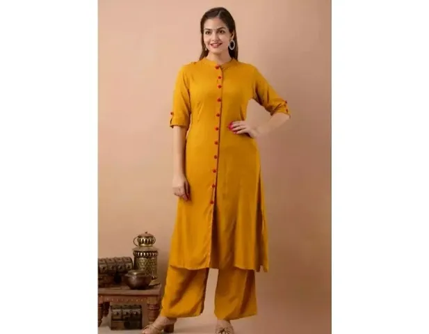 Beautiful Rayon Solid Kurti Palazzo Set