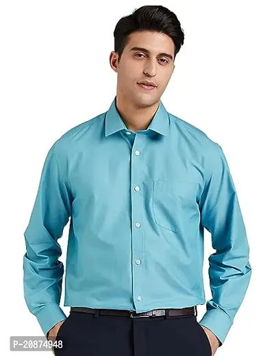 Reliable Turquoise Cotton Solid Long Sleeves Casual Shirts For Men-thumb0