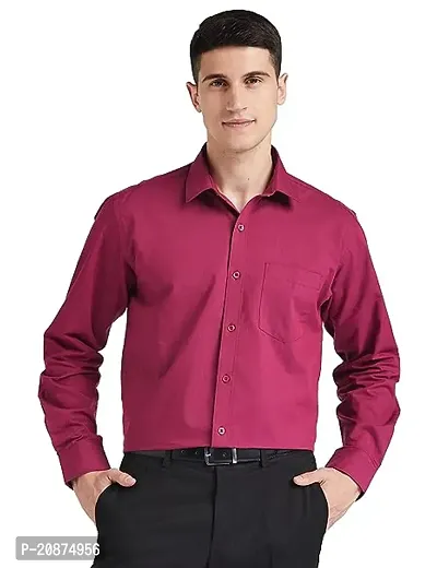 Reliable Magenta Cotton Solid Long Sleeves Casual Shirts For Men-thumb0