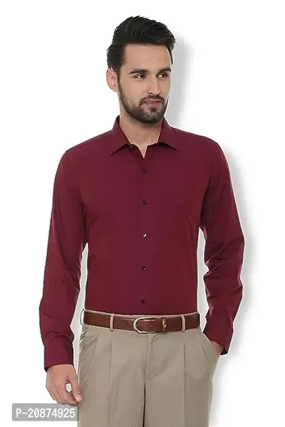 Reliable Maroon Cotton Solid Long Sleeves Casual Shirts For Men-thumb0