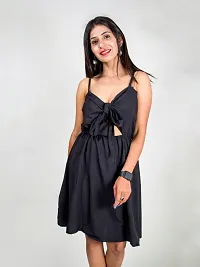 Allofit Black solid Flared Tie Knot Dress.-thumb2