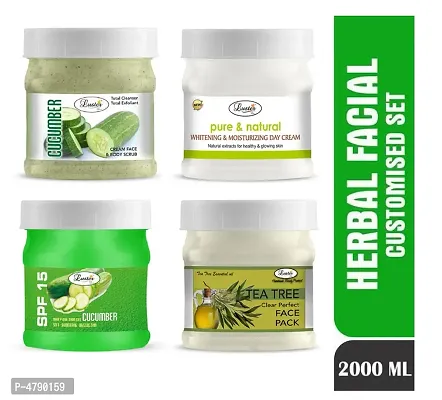 Luster Customised Facial Kit (Cucumber Face Scrub + Pure & Natural Cream + SPF 15 Cucumber Skin Gel+ Tea Tree Face Pack) Paraben & Sulfate Free-2000 ml-thumb0