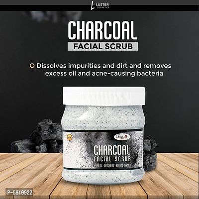 Luster Charcoal Facial Scrub | Natural | Purifies  Detoxifies Skin | Improves Radiance  Clear Dead Skin | Face Scrub For Tan Removal | For Women  Men | Paraben  Sulfate Free - 500 ml