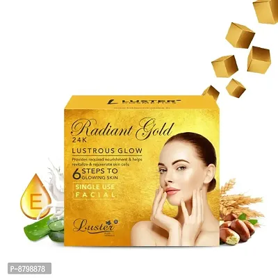 Luster 24k Radiant Gold Facial Kit | 6 Step Facial Kit | Single Use Mini Facial Kit | Instant Glow  Fairness | Clear Complexi ndash; 40g