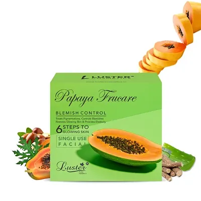 Luster Papaya Frucare Facial Kit | 6 Step Facial Kit | Single Use Mini Facial Kit | Clears Blemishes | Facial Kit For Glowing Skin | For Women  Men (Paraben  Sulfate Free) ndash; 40g