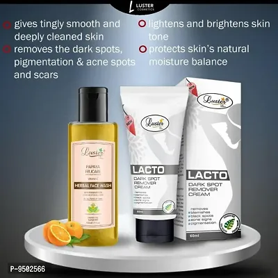 Luster Lacto Dark Spot Remover Cream 60ml and Luster Papaya Frucare Face wash 110ml | Cream For Dark Spots | Brightening Lightening | Pimple Marks | Acne Scars | Uneven Skin Tone | Paraben Free-thumb0