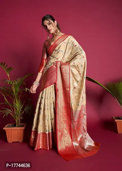 Womens Soft Kanjivaram Silk Blend Saree With Blouse Piece