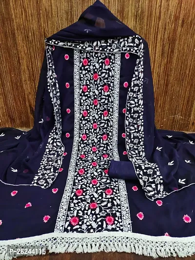 Navy Blue Georgette Emboridery Work Unstitched Dress Material-thumb4