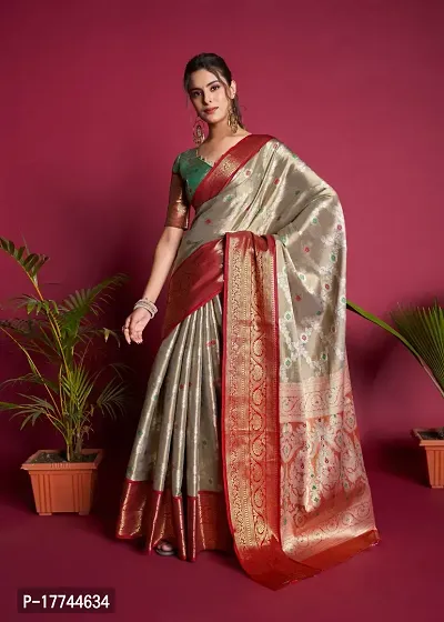 Womens Soft Kanjivaram Silk Blend Saree With Blouse Piece