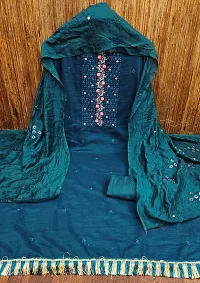 Teal Embroidery Work Unstitched Dress Material-thumb3