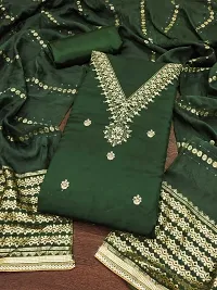 Green Chanderi Top with Intricate Work, Shantoon Bottom, and Banarasi Jacquard Dupatta-thumb1