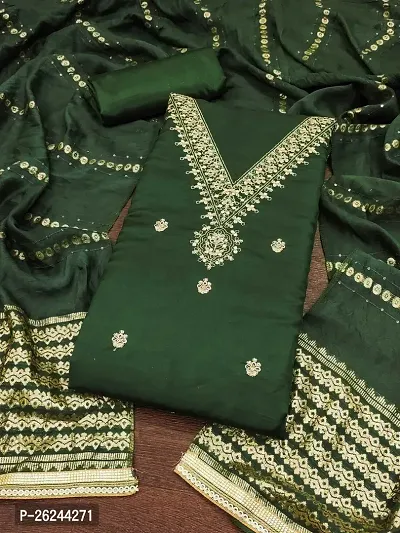 Green Chanderi Top with Intricate Work, Shantoon Bottom, and Banarasi Jacquard Dupatta-thumb2