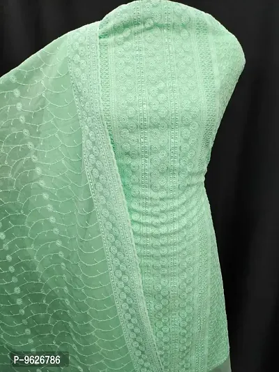 Elegant Georgette Green Embroidered Dress Material With Dupatta Set For Women