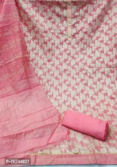 Pink Modal Jacquard Unstitched Dress Material-thumb3