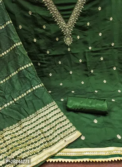 Green Chanderi Top with Intricate Work, Shantoon Bottom, and Banarasi Jacquard Dupatta-thumb3