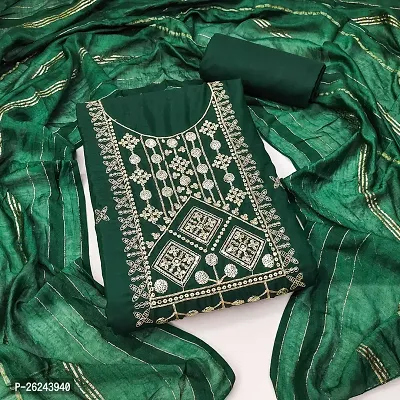 Green Embroidery Work Unstitched Dress Material-thumb0