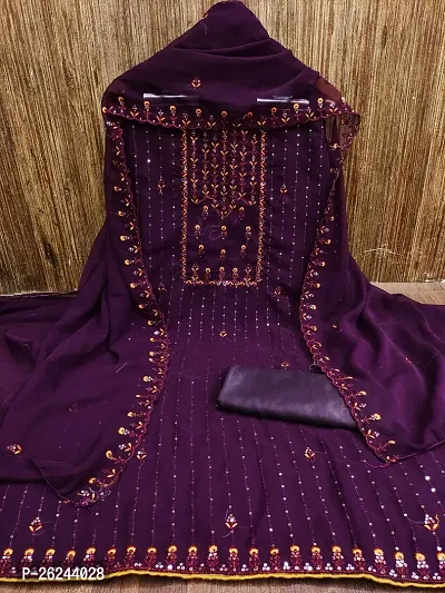 Purple Georgette Embroidery Work Unstitched Dress Material-thumb4