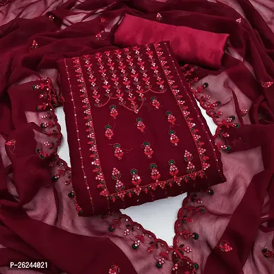 Maroon Georgette Embroidery Work Unstitched Dress Material-thumb0