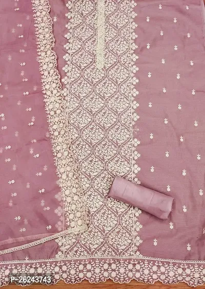 Pink Chanderi Embroidery Work Unstitched Dress Material-thumb3