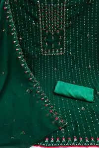 Green Georgette Embroidery Work Unstitched Dress Material-thumb2