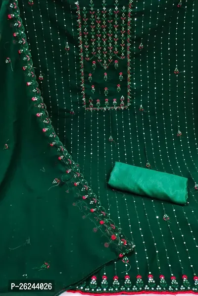 Green Georgette Embroidery Work Unstitched Dress Material-thumb3