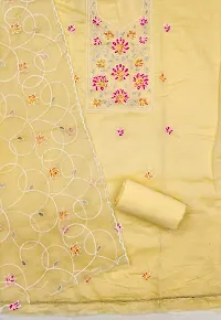 Yellow Chanderi Silk Embroidery Work Unstitched Dress Material-thumb2