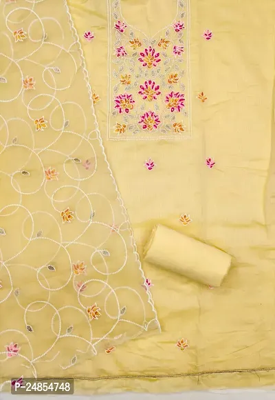 Yellow Chanderi Silk Embroidery Work Unstitched Dress Material-thumb3