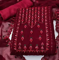 Maroon Georgette Embroidery Work Unstitched Dress Material-thumb1