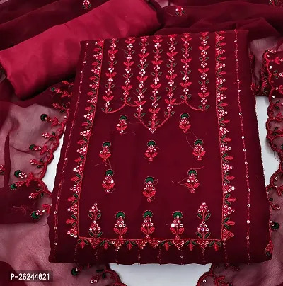 Maroon Georgette Embroidery Work Unstitched Dress Material-thumb2