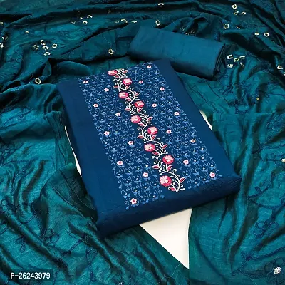 Teal Embroidery Work Unstitched Dress Material