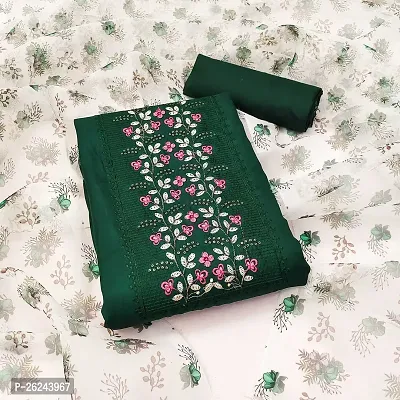 Green Embroidery Work Unstitched Dress Material-thumb0