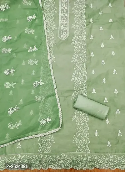 Green Chanderi Embroidery Work Unstitched Dress Material-thumb3