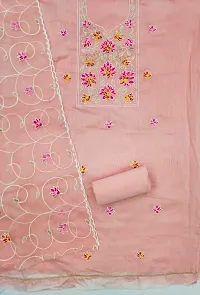 Peach Chanderi Silk Embroidery Work Unstitched Dress Material-thumb2