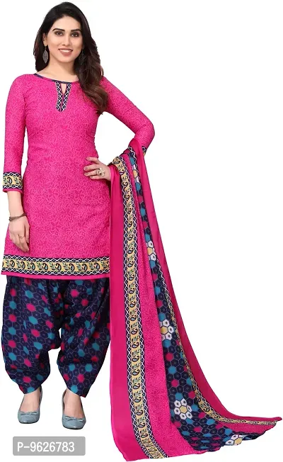 Elegant Cotton Pink Printed Dress Material With Dupatta Set For Women-thumb0