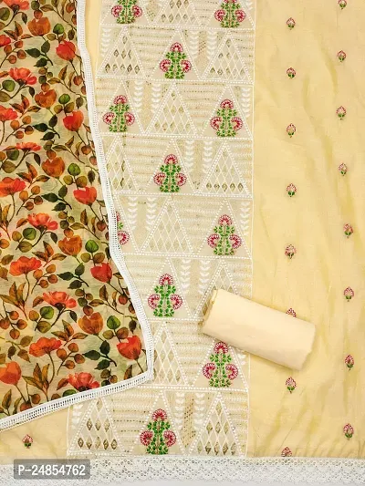 Yellow Chanderi Silk Embroidery Work Unstitched Dress Material-thumb3