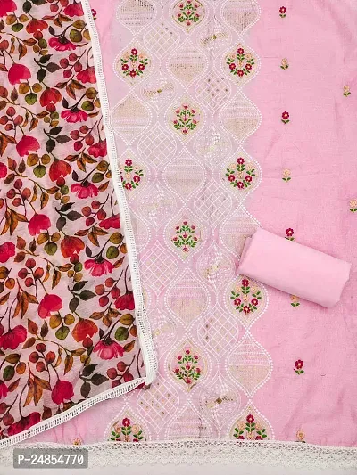 Pink Chanderi Silk Embroidery Work Unstitched Dress Material-thumb3