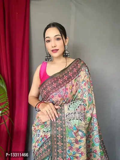 Women's Kalamkari cotton Silk Saree With Blouse Piece-thumb2