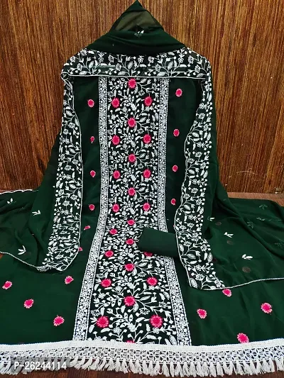 Green Georgette Emboridery Work Unstitched Dress Material-thumb4