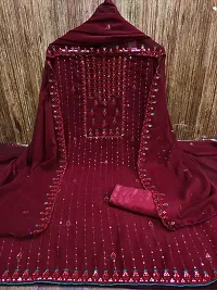 Maroon Georgette Embroidery Work Unstitched Dress Material-thumb3