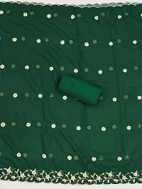 Green Faux Georgette Embroidery Work Unstitched Dress Material-thumb3