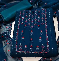 Teal Georgette Embroidery Work Unstitched Dress Material-thumb1