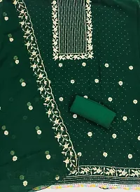 Green Faux Georgette Embroidery Work Unstitched Dress Material-thumb2