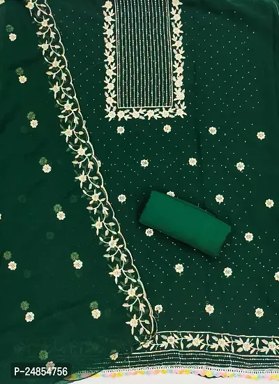 Green Faux Georgette Embroidery Work Unstitched Dress Material-thumb3