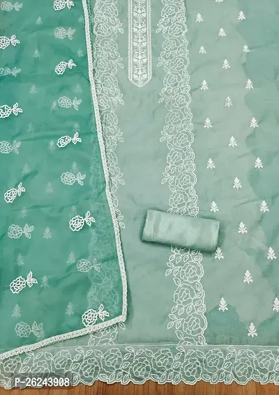 Blue Chanderi Embroidery Work Unstitched Dress Material-thumb4