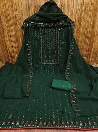 Green Georgette Embroidery Work Unstitched Dress Material-thumb3