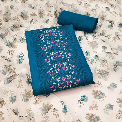 Stylish Art Silk Printed Dress Material with Dupatta