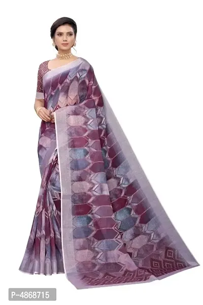 Women Digital Printed Pure Linen Saree With Blouse Piece