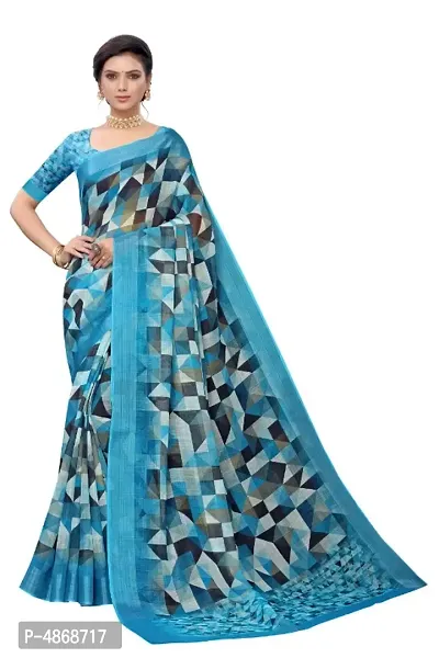 Women Digital Printed Pure Linen Saree With Blouse Piece-thumb0